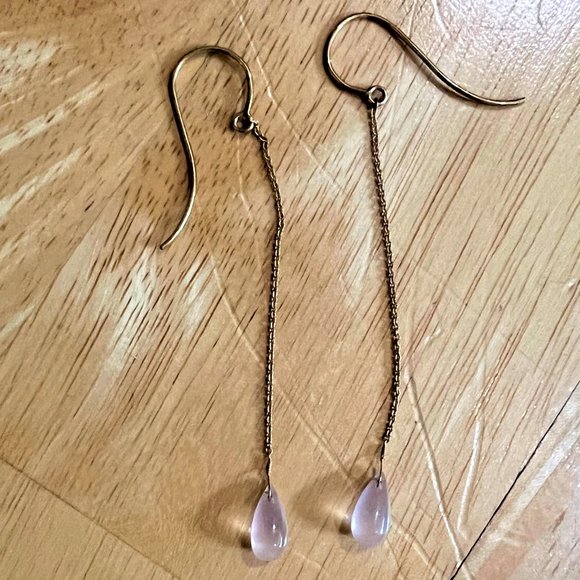 Vtg Rose Quartz Teardrop Shoulder Duster Earrings Borealis Jewelry of New York - Picture 6 of 7